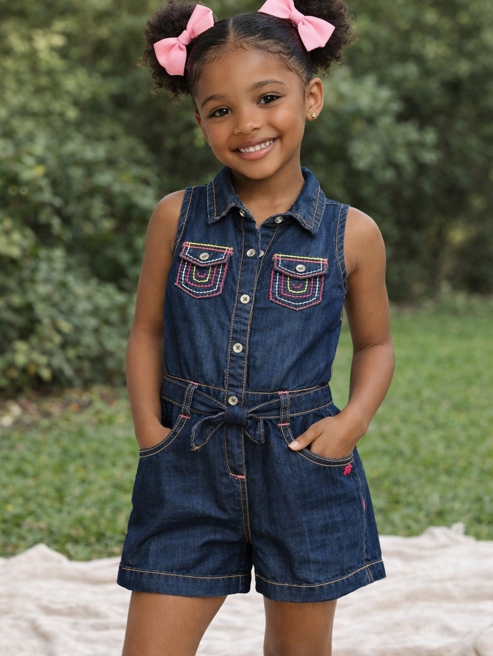 Girls 6x Romper Denim Blue Jean w/ pockets NWOT Limited Too Short Sleeves